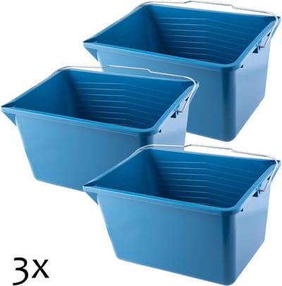 KADAX Verfemmer, vierkante kunststof schilderemmer met metalen handvat, stabiele wateremmer met gietrand, voor renovatie, tuin, poetsemmer, rechthoekig, licht (12 l, 3 stuks, blauw)