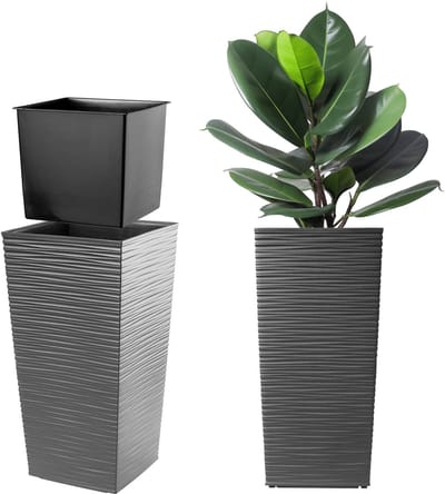 KADAX Bloempot, bloembak van kunststof, plantenbak voor bloemen, binnen en buiten, tuin, balkon, terras, huis, weerbestendig, imitatie rotan (68 cm hoog, grafiet)