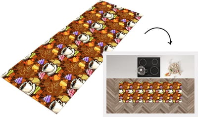 Keukenloper - Loper keuken - Koffie - Croissant - Patronen - Ontbijt - 150x50 cm - Keukenloper vinyl