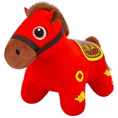 Rood Paard Pluche Speelgoed Paardenjaar Letterprint Dierenriem Pony Figuur Decoratief Zacht Gevuld Cartoon Paard Pop 20CM