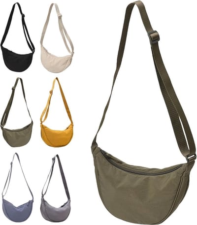 Crossbody Bag voor dames, - olijfgroen - groen - halve maan tas, nylon, sling bag, buiktas, stijlvolle halfmoon crossbody tas, schoudertas dames, kleine brede riem