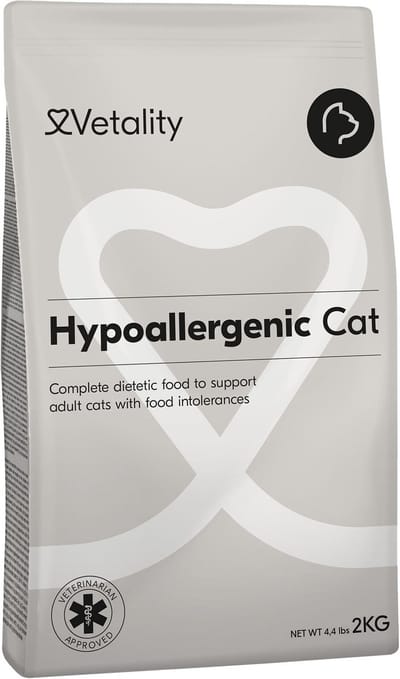 Vetality Kattenvoer Hypoallergeen - 2 kg - Kattenvoer Droogvoer - Voor Katten met Voedselovergevoeligheid - Licht Verteerbaar - Ondersteunt de Huid en Vacht - Voor Volwassen Katten