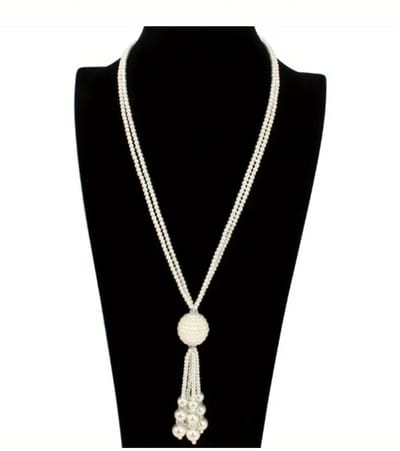 N3 Collecties Witte modieuze lange kwast imitatieparels ketting, dames