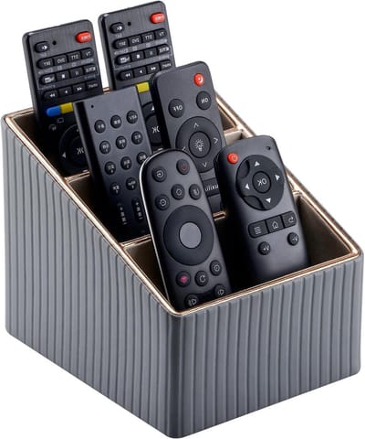 Afstandsbedieninghouder met 3 Compartimenten, Opberghouder voor TV en DVD, PU Leder Desk Organizer en Pennenhouder voor Thuis en Kantoor (Grijs)