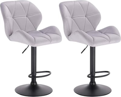 Barkrukken Set 82cm Lichtgrijs - Verstelbaar, Velvet en Met rugleuning - Voor Eetkamer, Keuken en Woonkamer
