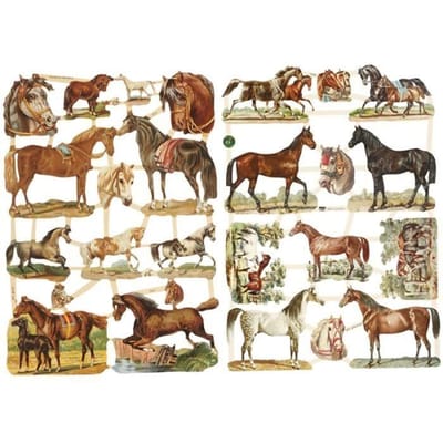 Vintage Plaatjes - Paarden - Poëzie Album Plaatjes - Knipplaatjes - Scrapbook - Kaarten Maken - Klassieke Motieven - 16,5x23,5 cm - Creotime - 2 vellen