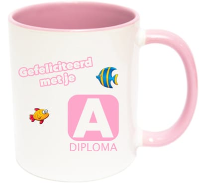 Zwemdiploma A mok Roze - Gefeliciteerd met je Zwemdiploma A - Zwemdiploma Cadeau