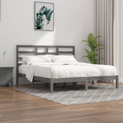 vidaXL - Bedframe - massief - hout - grijs - 200x200 - cm