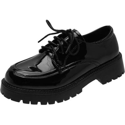 Chaussures Décontractées en Cuir Solide Femme Ballerines Nouvelles Chaussures Oxford Printanières pour Femmes à Lacets Semelle Épaisse Talons Hauts Chaussures à Plateforme 35 black