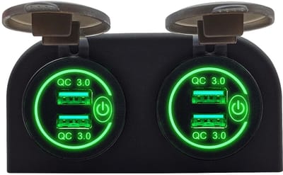 ProRide 12V USB Stopcontact 4 Poorten met Schakelaar - Tweevoudig Opbouw - QC3.0 - PUSB1QC-G - USB Autolader, Boot en Camper - Groen