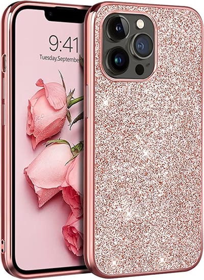 Geschikt voor iPhone 13 Pro hoesje glitter backcover – Rosegoud – oTronica