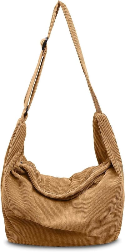 Corduroy Schoudertas - Dames Shopper - Dagelijks Gebruik - Versterkte Banden - 30 x 31 cm - Bruin