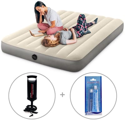 Intex Deluxe luchtbed | Twijfelaar | 191 x 137 x 25 cm | Inclusief Intex handpomp + reparatiekit