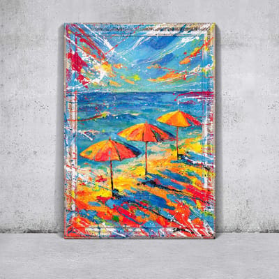 Canvas schilderij landschapsformaat handgeschilderd voetsporen van de zon abstract – YS-Art Gallery – Warme wanddecoratie voor woonkamer – Modern schilderij voor slaapkamer en hal