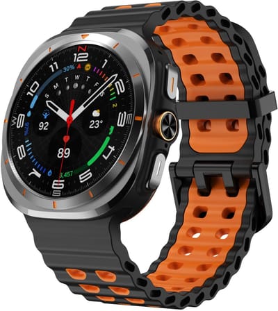 Siliconen bandje - geschikt voor Samsung Galaxy Watch Ultra (47mm) / Ultra 2025 (47mm) - ocean stijl met gesp - zwart oranje