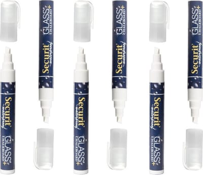Securit Krijtstift - 6x stuks - wit - platte punt - 6-6 mm - krijt - voor glas en krijtbord - chalkmarker - krijtmarker