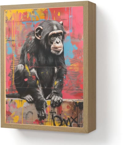 Wandlamp 30x40 cm - Oplaadbaar - Graffiti - Chimpansee - Aap - Dieren - Street art - Wandlampen binnen woonkamer - Slaapkamer lamp - Decoratieve nachtlamp - Vloerlamp draadloos