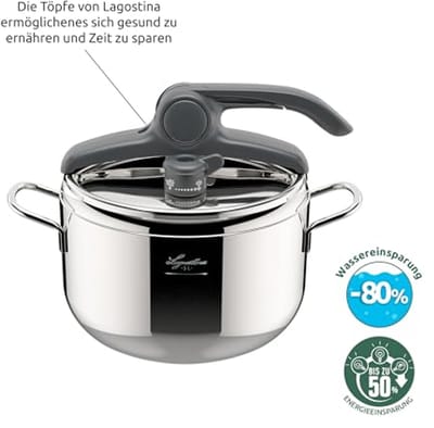 5 L RVS Snelkookpan met Stoomfunctie - Ø 22 cm, Geschikt voor Inductie en Gas, Eenvoudig Deksel Systeem, 3-laags Bodem
