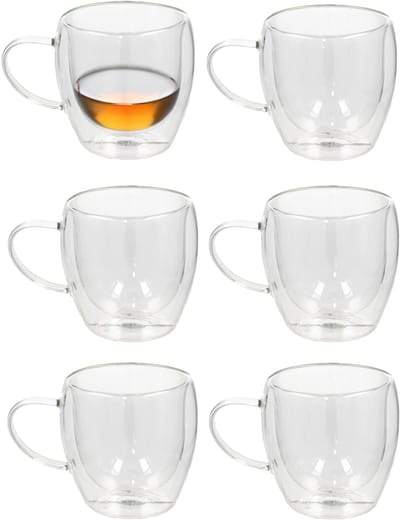 Gerimport Theeglazen Plano - 6x - dubbelwandig - borosilicaatglas - 250 ml - H9 cm - koffieglas