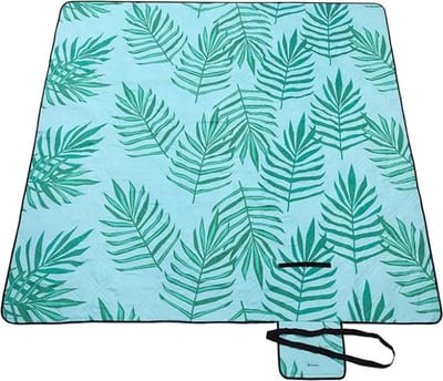 Waterdichte picknickdeken, groot, blauw varenpatroon, 300x200 cm