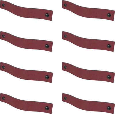 8x Leren handgrepen 'platte greep' - maat S (15,8 x 2,5 cm) - BORDO - incl. 3 kleuren schroefjes (handgreepjes - leren grepen - greepjes - leren lusjes)