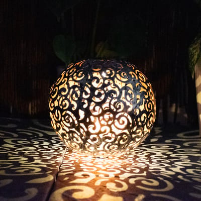 Solarlamp solar globe voor buiten zilverkleurige plug-in lamp tuin oriëntaalse globe, met lichteffect en grondspies, 1x LED 3000 Kelvin, DxH 18,5x54 cm