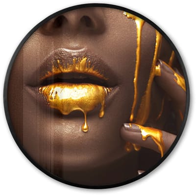 Poster in lijst Rond - Fotolijst 60x60 cm - Posters - Goud - Vrouw - Verf - Lippen - Luxe - Ronde posterlijst zwart - Decoratie - Wanddecoratie woonkamer - Muurdecoratie slaapkamer