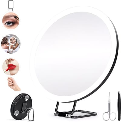Reisvergrootspiegel voor Make-up met 3 Zuignappen, 360° Draaibare Basis, Pincet en Schaar voor Wenkbrauwverzorging en Nagelkunst