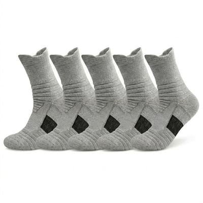 Grijs sport sokken heren dames – crew sportsokken met elastische pasvorm – ademende hardloop sokken voor fitness wandelen en training – comfortabele sport sokken – maat 39-42 – set van 5 paar