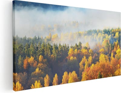 Artaza Canvas Schilderij Herfstbos - 40x20 cm - Klein - Wanddecoratie Landschap - Muurdecoratie Bergen - Schilderijen Op Canvas Natuur