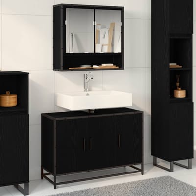 vidaXL - Badkamerkast - Zwart - Eiken - 90 - x - 33 - x - 60 - cm - Bewerkt - hout