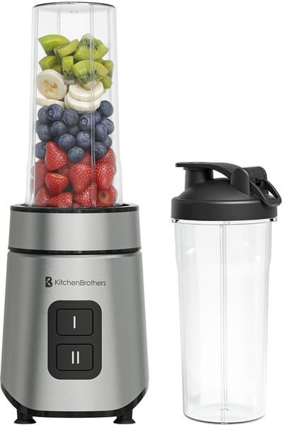 KitchenBrothers Mini Blender - Blender to Go - 2 Standen - Smoothie Maker - 2 To-Go Bekers 600 ml - Zwart