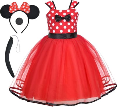 Minnie Mouse Kostuum voor Meisjes, Polka Dot Verjaardagsjurk met Muizenoortjes, Cosplay Outfit voor Halloween en Feestjes