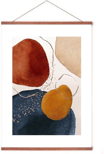 Poster In Posterhanger - Abstract Waterverf - Kader Hout - Bordeaux - Kunst Composition - 70x50 cm - Ophangsysteem