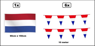 6x Holland vlaggenlijn 10 meter + Holland vlag 90cm x 150cm - Landen festival thema feest fun verjaardag Koningsdag