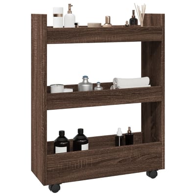 vidaXL - Opbergtrolley - smal - 3-laags - bewerkt - hout - bruin - eikenkleurig