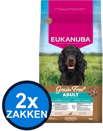 2x Eukanuba - Grain Free Dog Adult All Sizes Venison - Hondenvoer Droogvoer - 3 kg