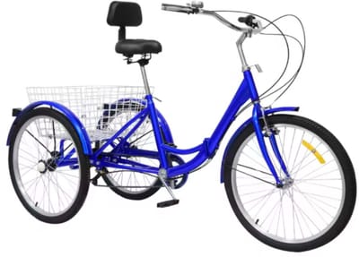 Opulence Driewieler Zico - 7 versnellingen - Fiets voor volwassenen en senioren - 24 Inch - Opvouwbare Trike - Met mand - Voorrem - Blauw