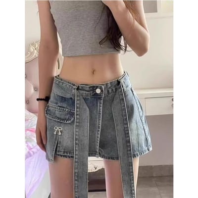 Denim Shorts voor Dames In Zomer Nieuw Design Bandjes Wijde Pijpen Slankmakend Veelzijdig A-lijn Broek M