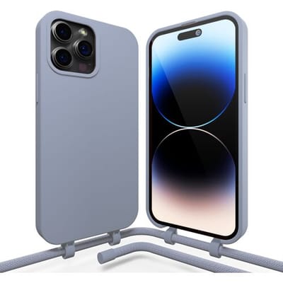 Coverzs Silicone case met koord - Telefoonhoesje met koord - Backcover hoesje met koord - touwtje - geschikt voor Apple iPhone 14 Pro - blauw
