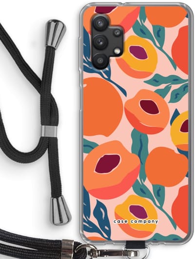 Case Company® - Hoesje met koord geschikt voor Samsung Galaxy A32 5G hoesje met Koord - Perzik - Telefoonhoesje met Zwart Koord - Bescherming aan alle Kanten en Over de Schermrand
