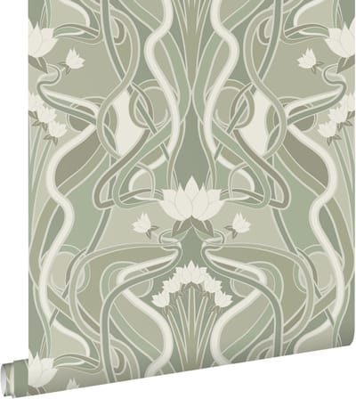 ESTAhome behang vintage bloemen in art nouveau stijl licht vergrijsd groen - 50 x 900 cm - 139897