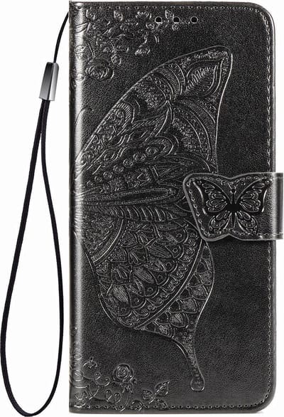 Hoesje geschikt voor iPhone XR - Bookcase - Pasjeshouder - Portemonnee - Vlinderpatroon - Kunstleer - Zwart