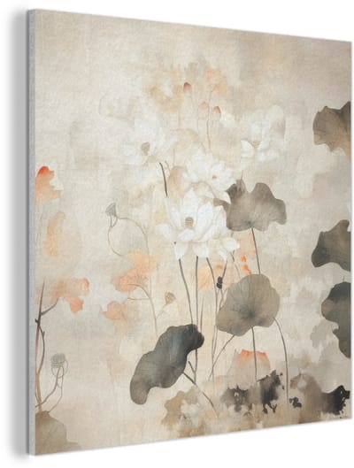 Akoestisch wandpaneel 80x80 cm - Vilt schilderij Bloemen - Japandi - Wabi sabi - Akoestische panelen - Geluidsdempende wanddecoratie - Geluidsisolatie woonkamer - Muurdecoratie geluidspanelen
