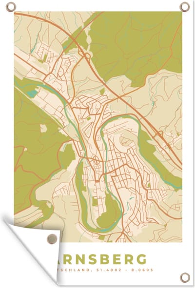 Muurdecoratie Plattegrond - Arnsberg - Vintage - Kaart - Stadskaart - 120x180 cm - Tuinposter - Tuindoek