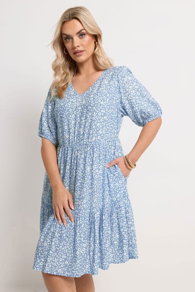 Yours Blauwe Minismockjurk Met Ruches Size 42