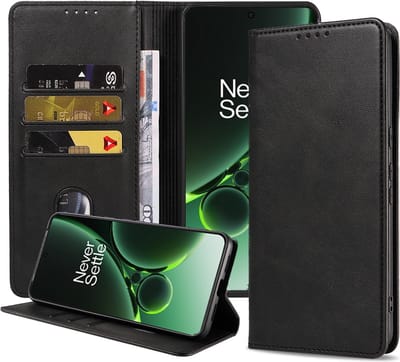 Smartphonica Telefoonhoesje geschikt voor OnePlus Nord 3 kunstleren Hoesje met Magnetische sluiting en Pasjeshouders Book Case met Klepje - Zwart geschikt voor OnePlus 3
