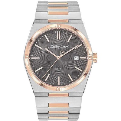 Mathey-Tissot Zeus Tweekleurig Roestvrij Staal Zwarte Wijzerplaat Kwarts H118RS Herenhorloge zwart