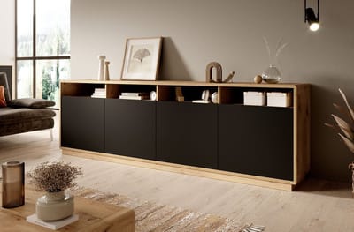 Meubella - Dressoir Acuna - Mat zwart - Eiken - 238 cm