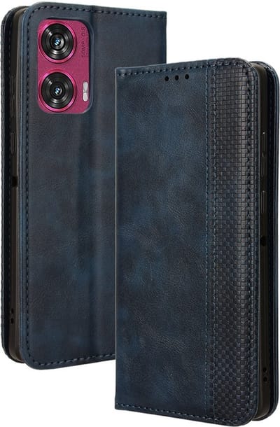 Coverup Hoesje - Geschikt voor Motorola Edge 50 Fusion Hoesje - Coverup Vintage Style Book Case - Blauw